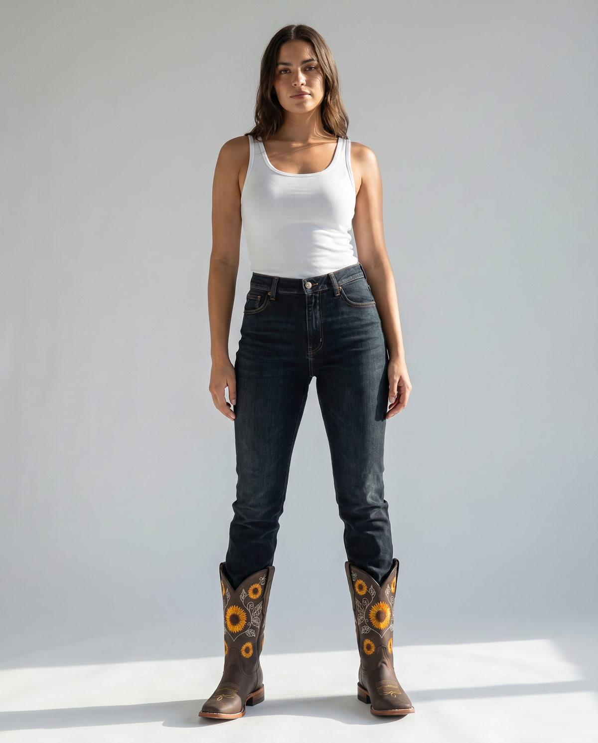 Botas camperas con bordado floral y tacón ancho bajo para mujer