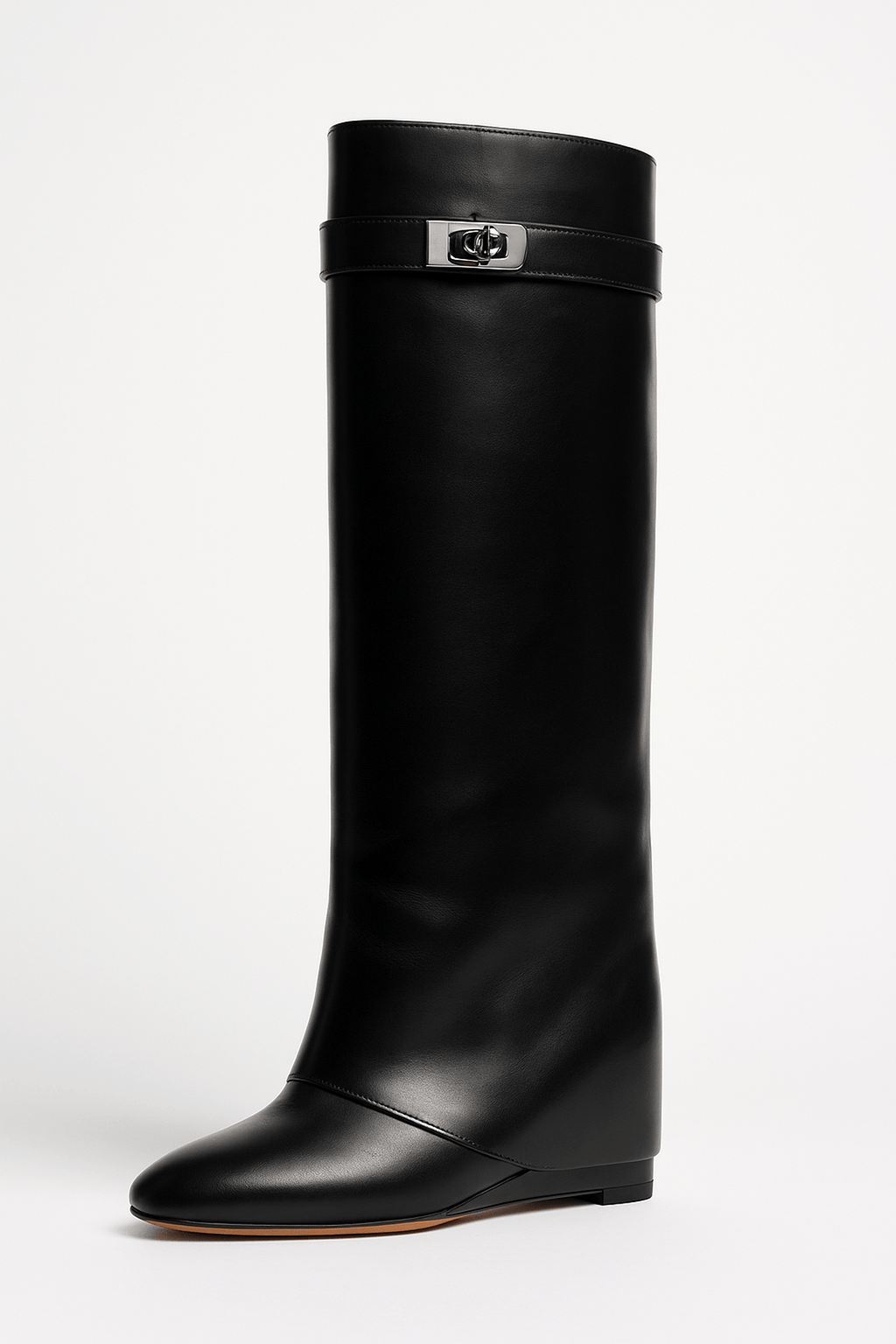 Botas de piel sintética hasta la rodilla con hebilla Shark Lock para mujer
