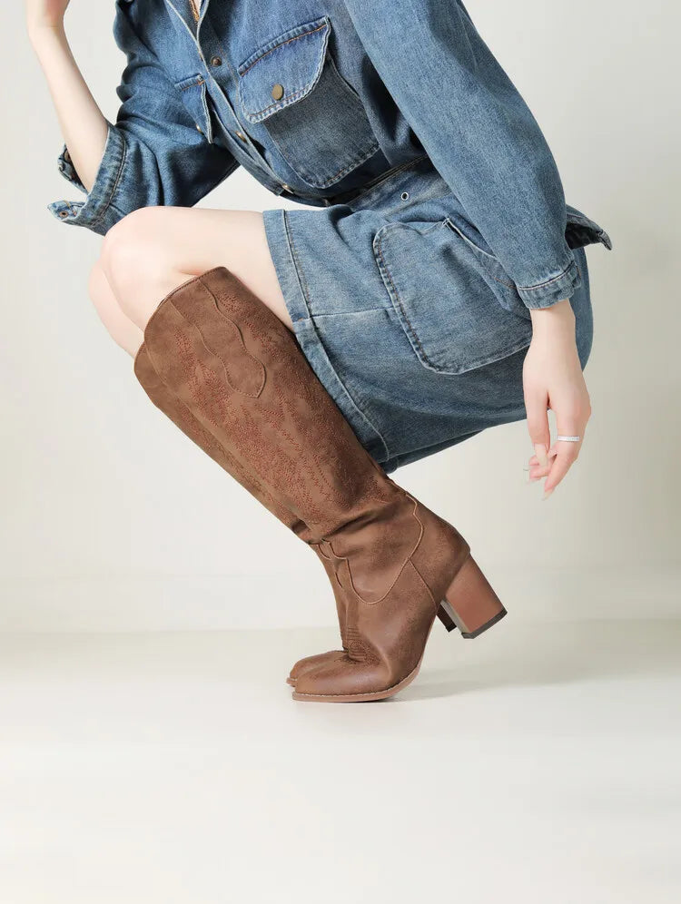 Botas camperas marrones hasta la rodilla para mujer