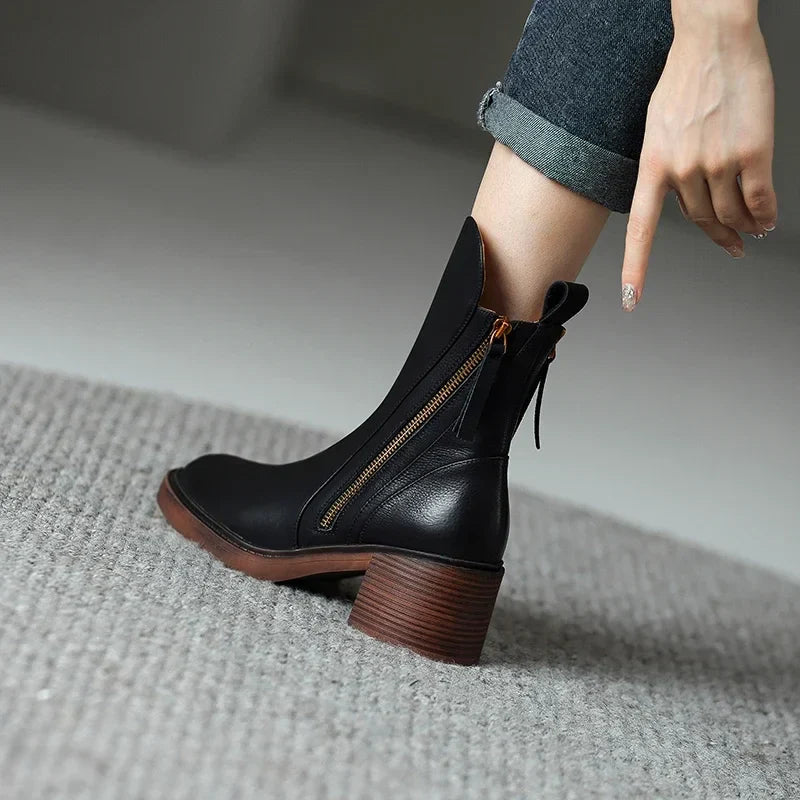 Botines con cremallera y tacón ancho para mujer