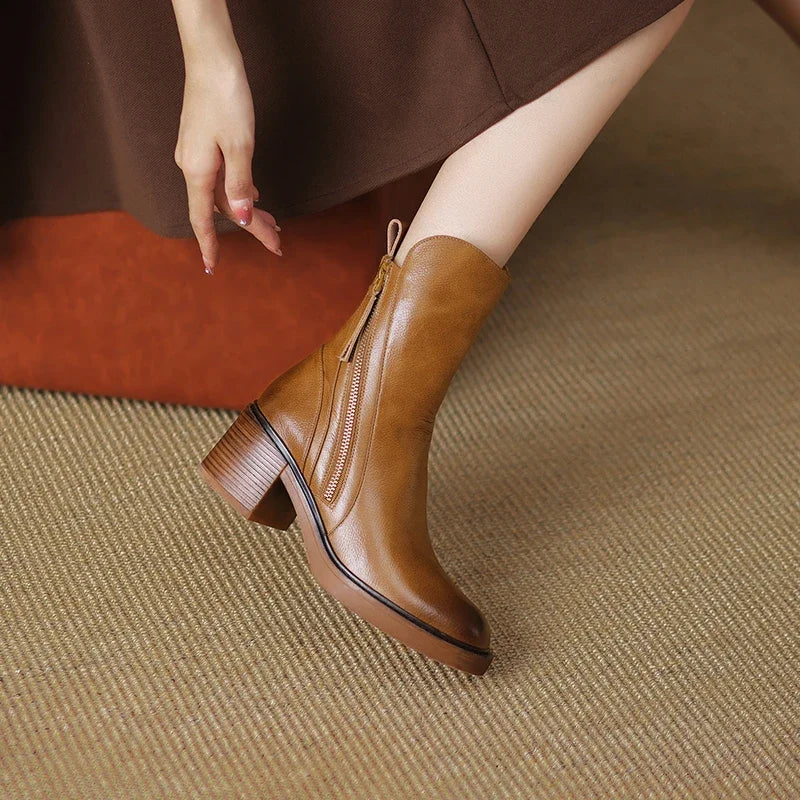 Botines con cremallera y tacón ancho para mujer
