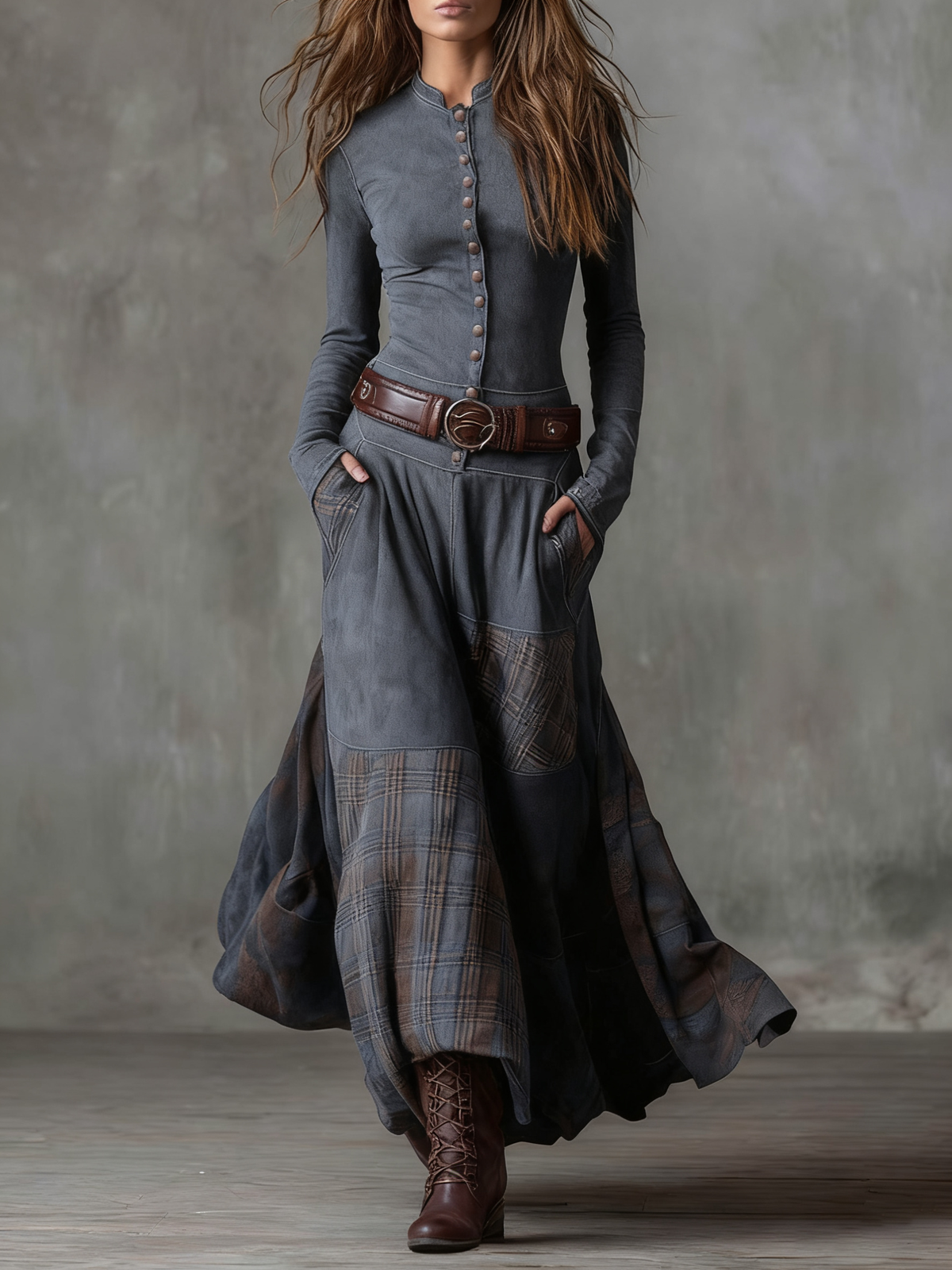 Encarni – Vestido Largo de Ante con Cinturón