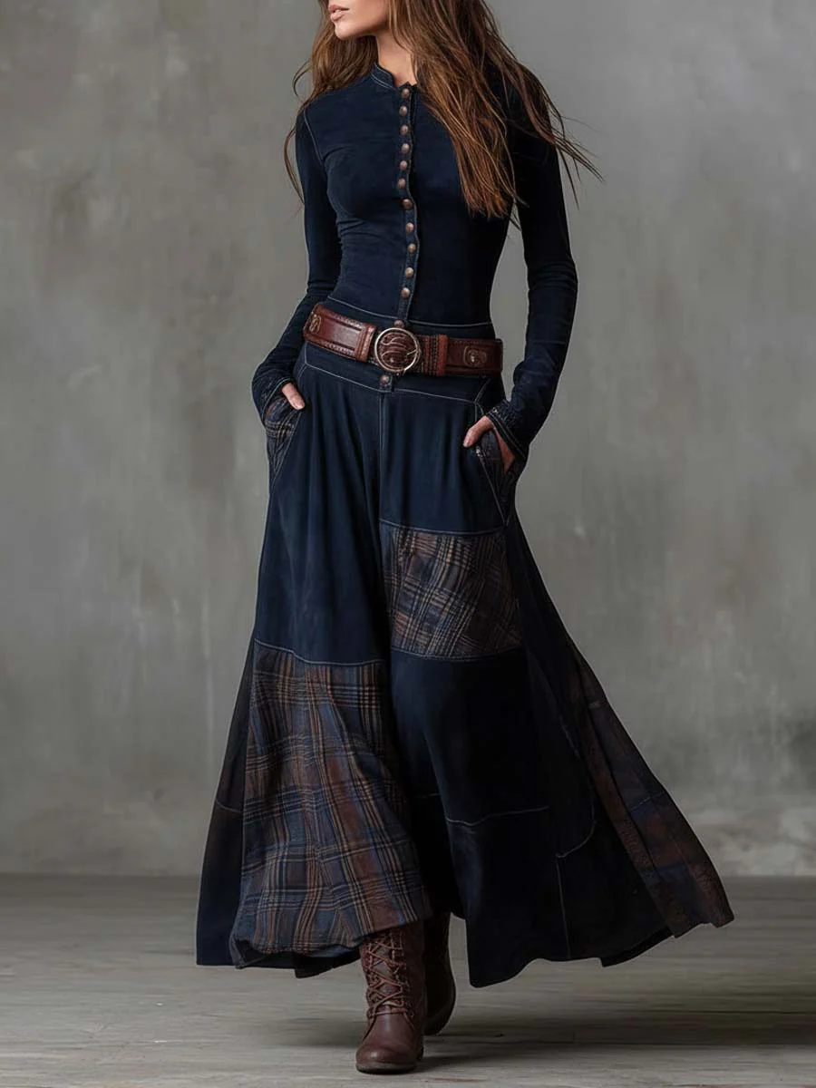 Encarni – Vestido Largo de Ante con Cinturón